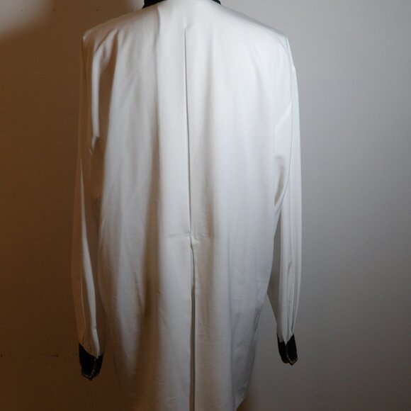 Tess Vintage Dressy Blouse Button Front Sz L High Neck Long Sleeve Shoulder Pads - Picture 5 of 5